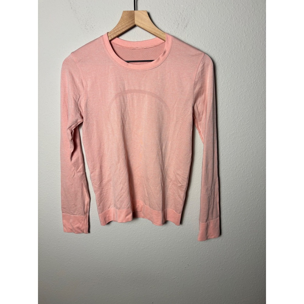 ☀️ Lululemon Swiftly Relaxed Long Sleeve Shirt Dew Pink White Size 4 Running Top